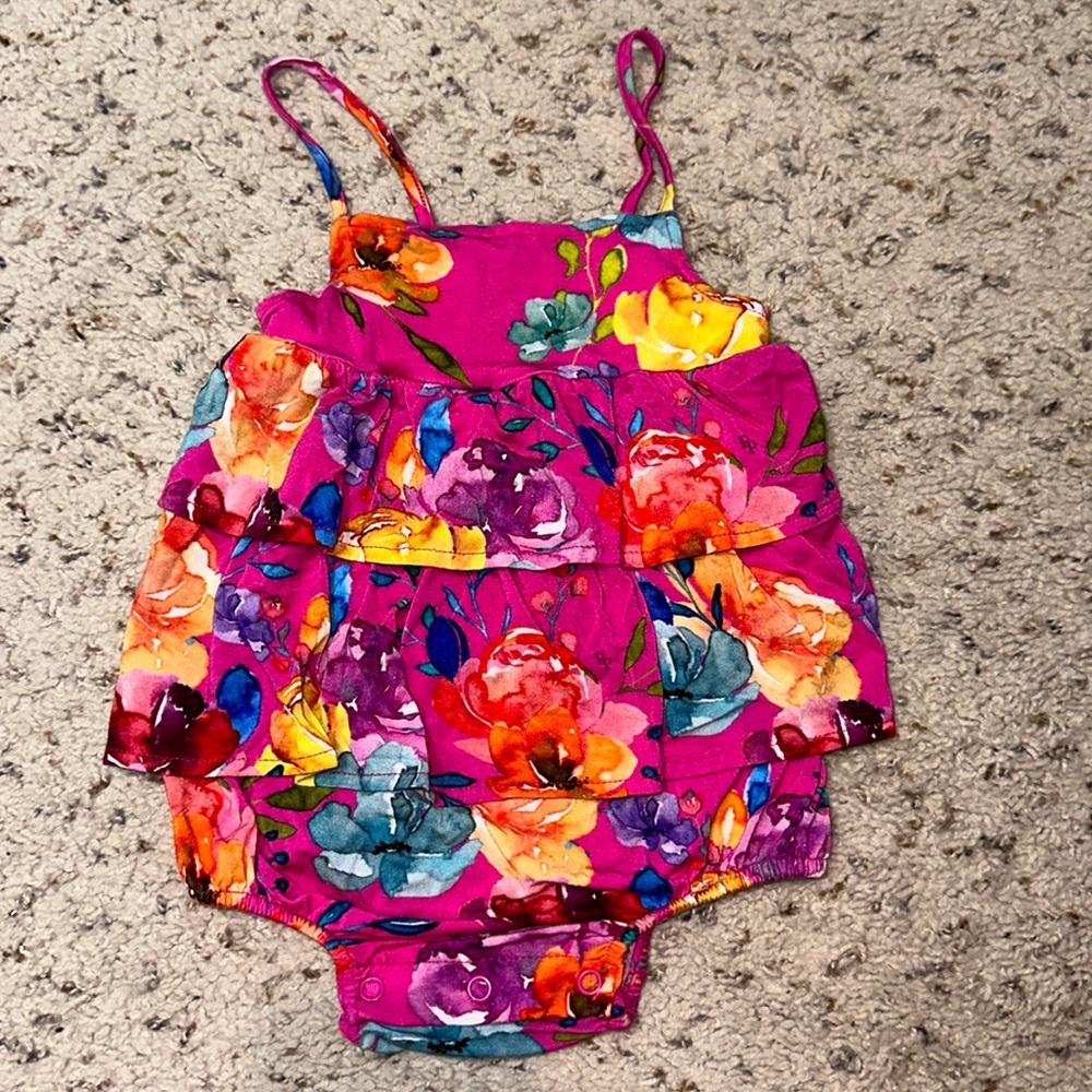 Posh Peanut Pink and Yellow Bodysuit with Floral Design